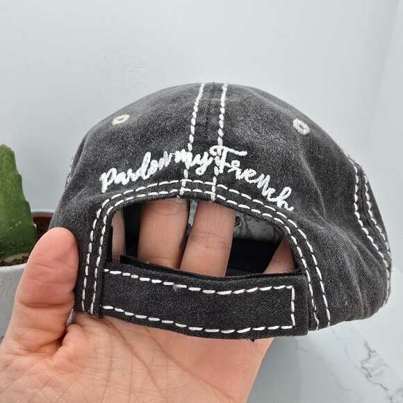 boho Pardon My French embroidered gray canvas adjustable baseball hat - Picture 6 of 8